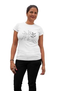 Deer - Line Art for Female - Half Sleeves T-shirt