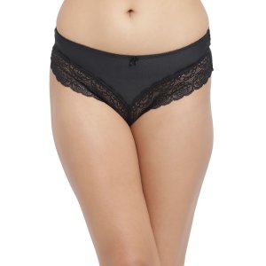 N-Gal Women's Edge Floral Lace Design Mid Waist Underwear Lingerie Brief Panty_Black