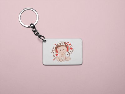 Baby With Headphone -White -Designable Musicllnstrument Keychain ( Combo Set Of 2)