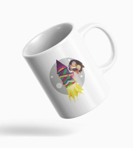 Diwali Rocket Adventure Coffee Mug - Boy's Joyful Flight