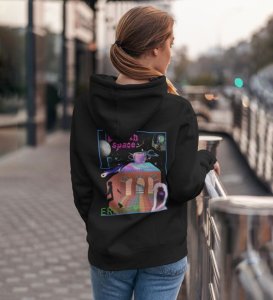 Finding Comfort  Lost in Space Black Cotton Printed Hoodies For Women