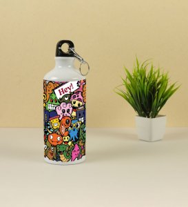 Unique Overcrowd Creatures for a Creative Touch Doodles Printed Aluminium Water Bottle 600ml